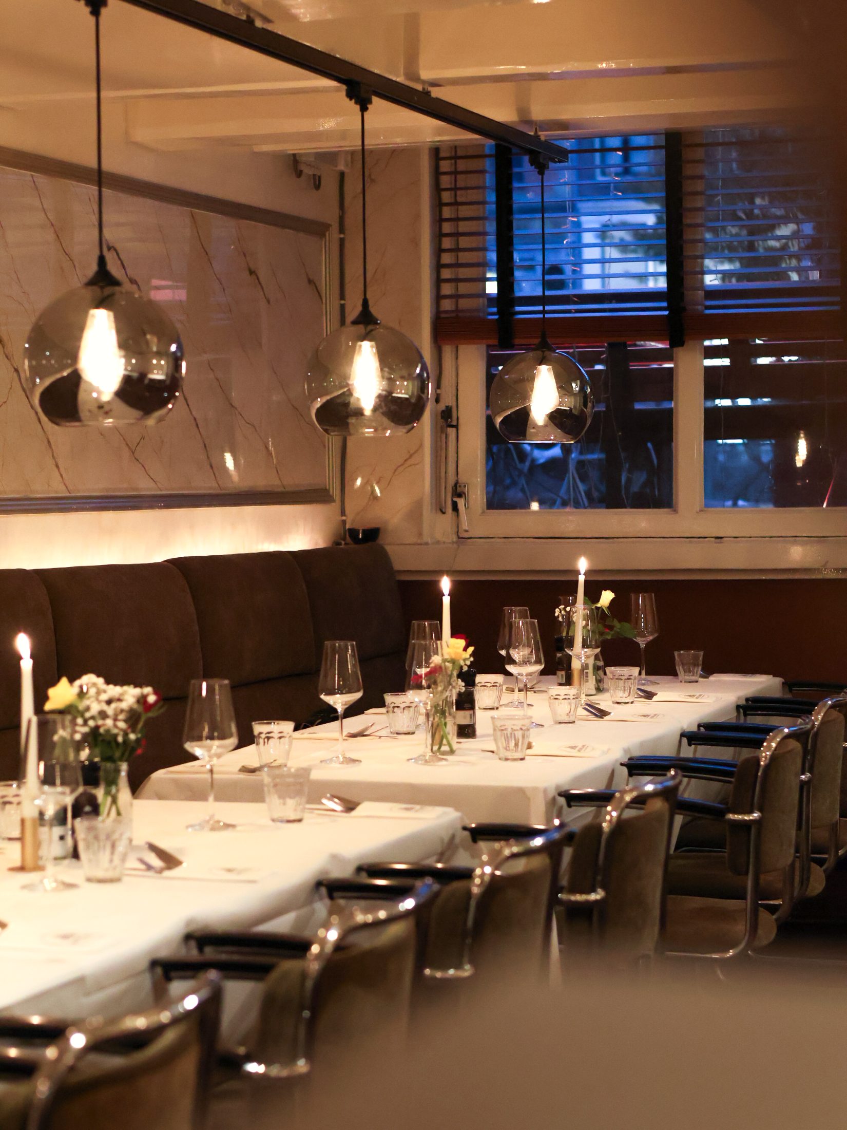 The hall set for a dinner